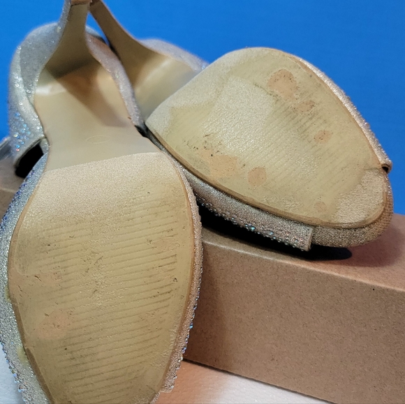 Top Moda Size 5 Formal Evening Party Ankle Strap High Heel Peep Toe Glitter - Picture 7 of 11